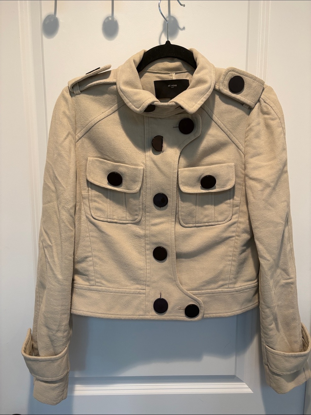 Et vous Paris Cream Military-Style cropped Pea Coat